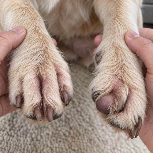 Same dog's paws after 10 weeks, clean pink pads