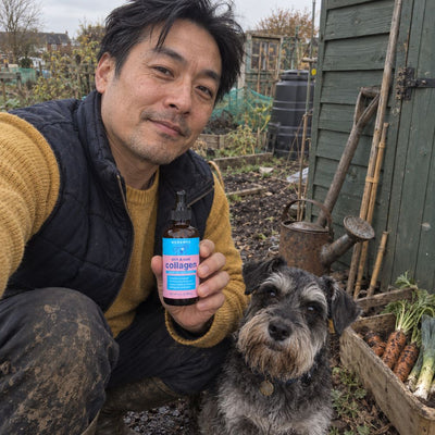 Owner with his Miniature Schnauzer at the allotment